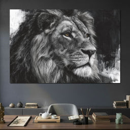 Regal Lion Monochrome Portrait - NicheCanvas