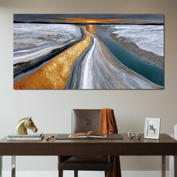 Gold River Under A Pewter Sky - TooplesArt - NicheCanvas