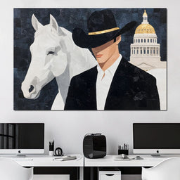 Capitol Cowboy With Noble Steed - NicheCanvas