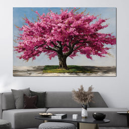 Pink Blossom Tree Oil Painting - NicheCanvas