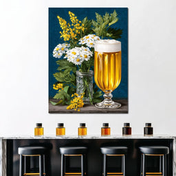 Golden Ale and Garden Daisies - NicheCanvas