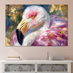 Golden Pink Flamingo Portrait - NicheCanvas