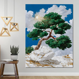 Sunlit Pine on White Cliff - NicheCanvas