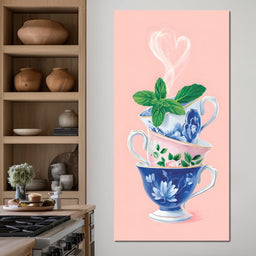 Floral Teacup Tower Heartbeat - NicheCanvas