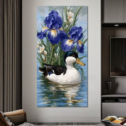 Duck Amongst Blooming Iris - NicheCanvas
