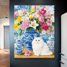 Floral Harmony and Feline Charm - NicheCanvas