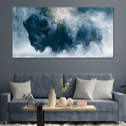 Roaming Buffalo In Cold Winter Plains - NicheCanvas