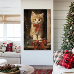 Yuletide Kitten by the Window - NicheCanvas