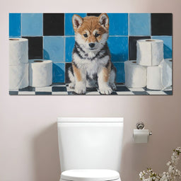 Bathroom Puppy Mischief - NicheCanvas