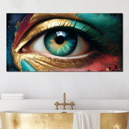 Golden Teal Visionary Eye Portrait - NicheCanvas