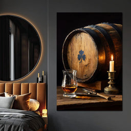 Candlelit Irish Whiskey Barrel - NicheCanvas