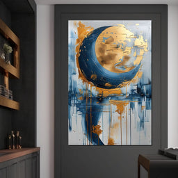 Golden Swirls on Sapphire Tides - NicheCanvas