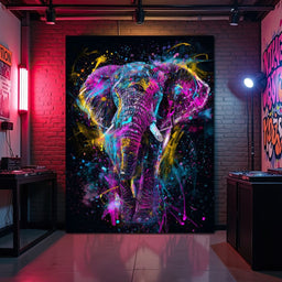 Vibrant Neon Elephant Energy - NicheCanvas