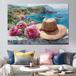 Seaside Blooms and Straw Hat - NicheCanvas