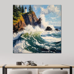 Coastal Lighthouse Wavescape - NicheCanvas