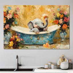Elephant Joy in Floral Bath - NicheCanvas