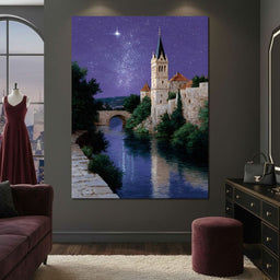Starlit Abbey River Nightscape - NicheCanvas