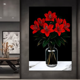Scarlet Blooms in Glass Vase - NicheCanvas