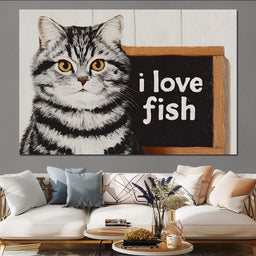 Tabby Cat Loves Fish - NicheCanvas