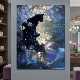 Black Cat Blossom Reflection - NicheCanvas