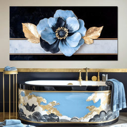 Golden Petals Azure Bloom - NicheCanvas