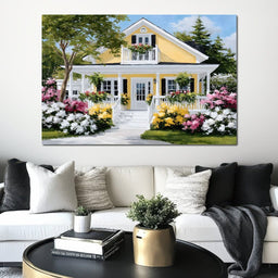 Sunlit Yellow Cottage Garden - NicheCanvas