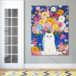 Floral Symphony With Feline - NicheCanvas