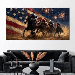 Thundering Hooves Under Patriotic Skies - NicheCanvas