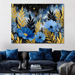 Midnight Blue Cosmos Goldleaf - NicheCanvas