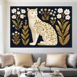 Golden Botanical Leopard Cat - NicheCanvas
