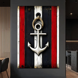Nautical Anchor on Stripes - NicheCanvas
