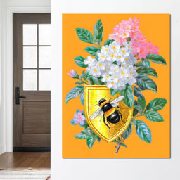 Golden Bee Crest Floral Radiance - NicheCanvas