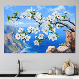 Blossoms Over Ocean Horizon - NicheCanvas