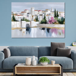 Mediterranean Village Reflection - NicheCanvas