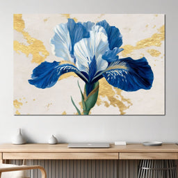 Gilded Blue Iris Bloom - NicheCanvas