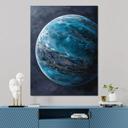 Celestial Ocean Planet Gold Veins - NicheCanvas