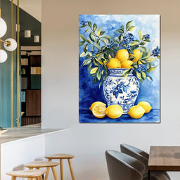 Lemon Bouquet in Porcelain Vase - Wildrose Creations - NicheCanvas