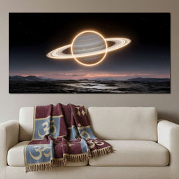 Luminous Saturn Over Alien Sea - NicheCanvas
