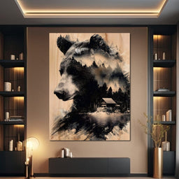 Bear Forest Cabin Reflections - NicheCanvas