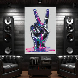 Neon Drip Victory Hand Statement - NicheCanvas