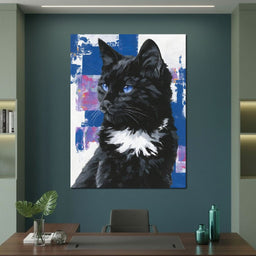 Nocturnal Blue Eyed Feline Portrait - NicheCanvas