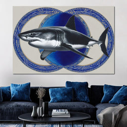 Great White Shark Emblem Blue - NicheCanvas