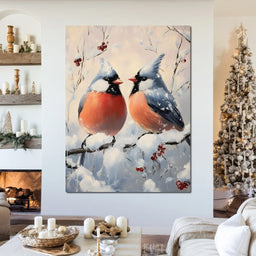 Winter Cardinals Berry Meeting - NicheCanvas