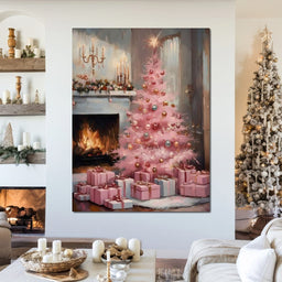Pink Christmas Hearth Glow - NicheCanvas