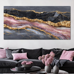 Gilded Onyx Rose Quartz Flow - NicheCanvas