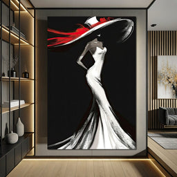 The White Dress - Elegant Silhouette in Red - NicheCanvas