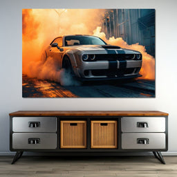 Silver Hellcat Burnout - Rider Art - NicheCanvas