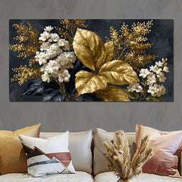 Gilded Foliage Upon Midnight Velvet - NicheCanvas