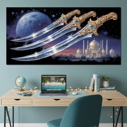Moonlit Blades Over Golden Palace - NicheCanvas