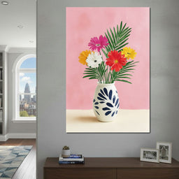 Pink Vase Garden Bouquet - NicheCanvas